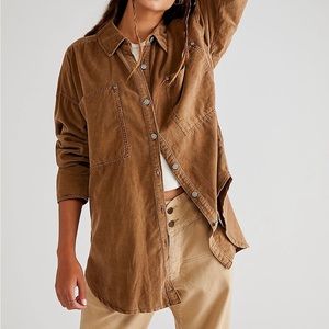 Free People Baby Cord Buttondown (Warm Tobacco/Small)